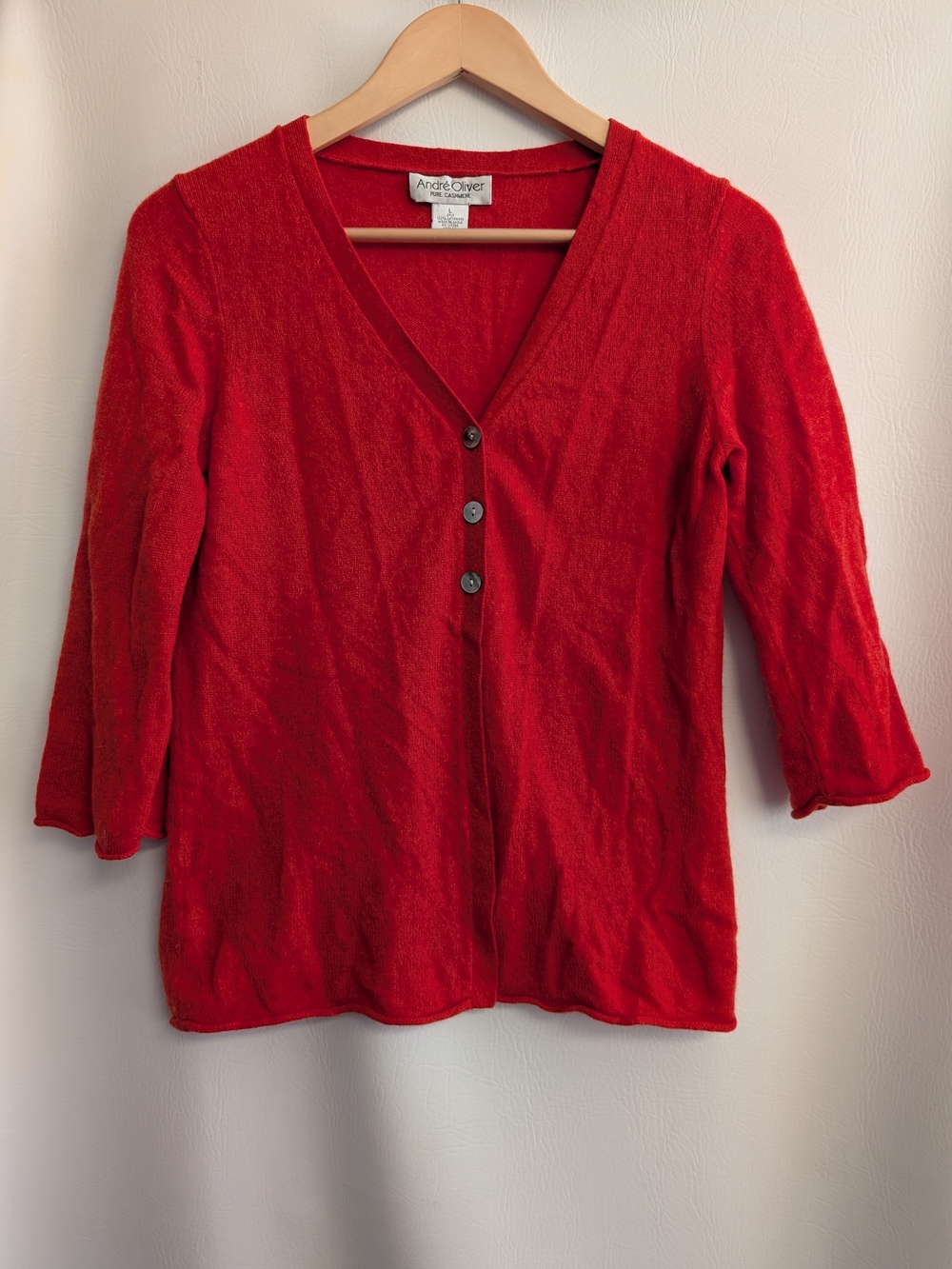 Andre Oliver Orange Cashmere V-Neck Three-Button Cardigan - L